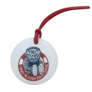 I Saved The Alaska SeaLife Center Otter Ornament Hanger Tag Approx. 3" White Red
